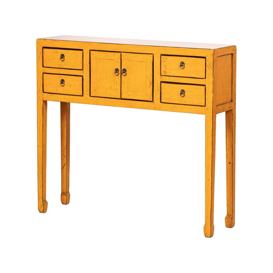 Consola naranja 4 cajones 2 puertas