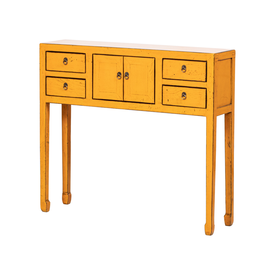 Consola naranja 4 cajones 2 puertas