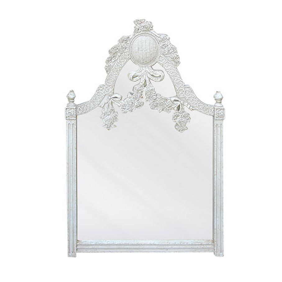 Espejo blanco apliques madera tallada